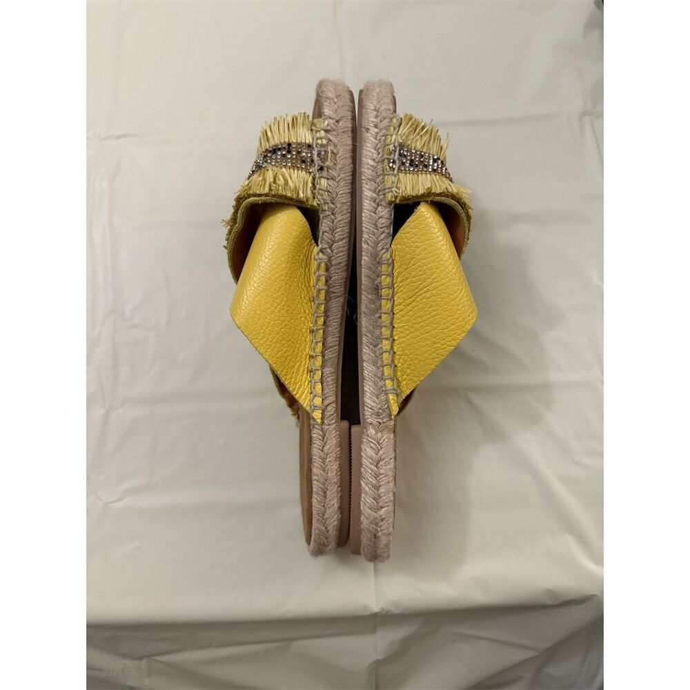 Maypol Women's Yellow Fringed Espadrille Slides Sandals Size 8.5 - Picture 3 of 4